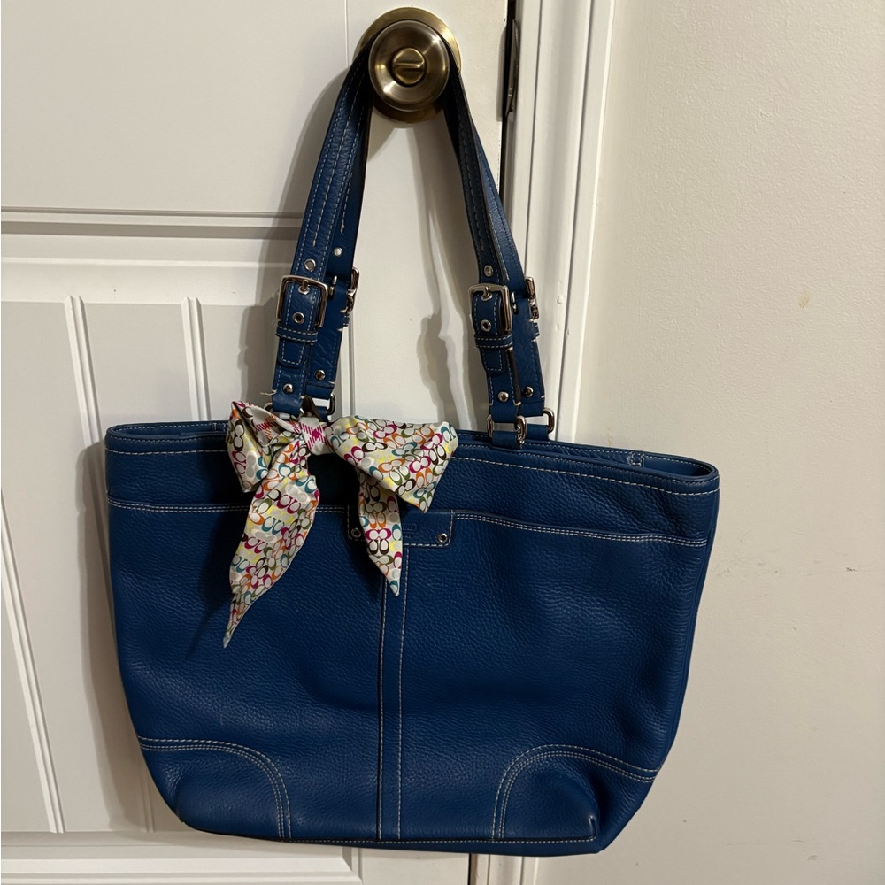 Coach Blue Shoulder Bag with Floral Scarf
